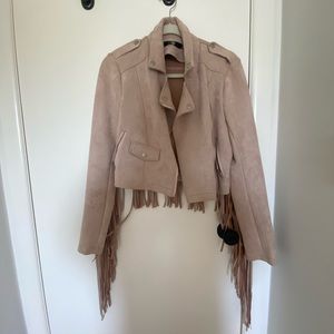 LIGHT PINK SUEDE FRINGE JACKET - SIZE 6